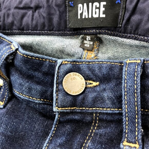 PAIGE Women's Size 26 Cut Out Frayed Hem HOXTON Dark Wash Emery Cropped Jeans - Picture 4 of 16